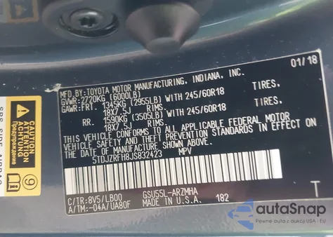 2018 Toyota Highlander Xle из США, поврежденный, VIN 5TDJZRFH8JS832423